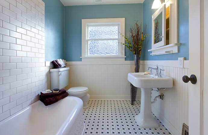 antique luxury design of blue guest bathroom