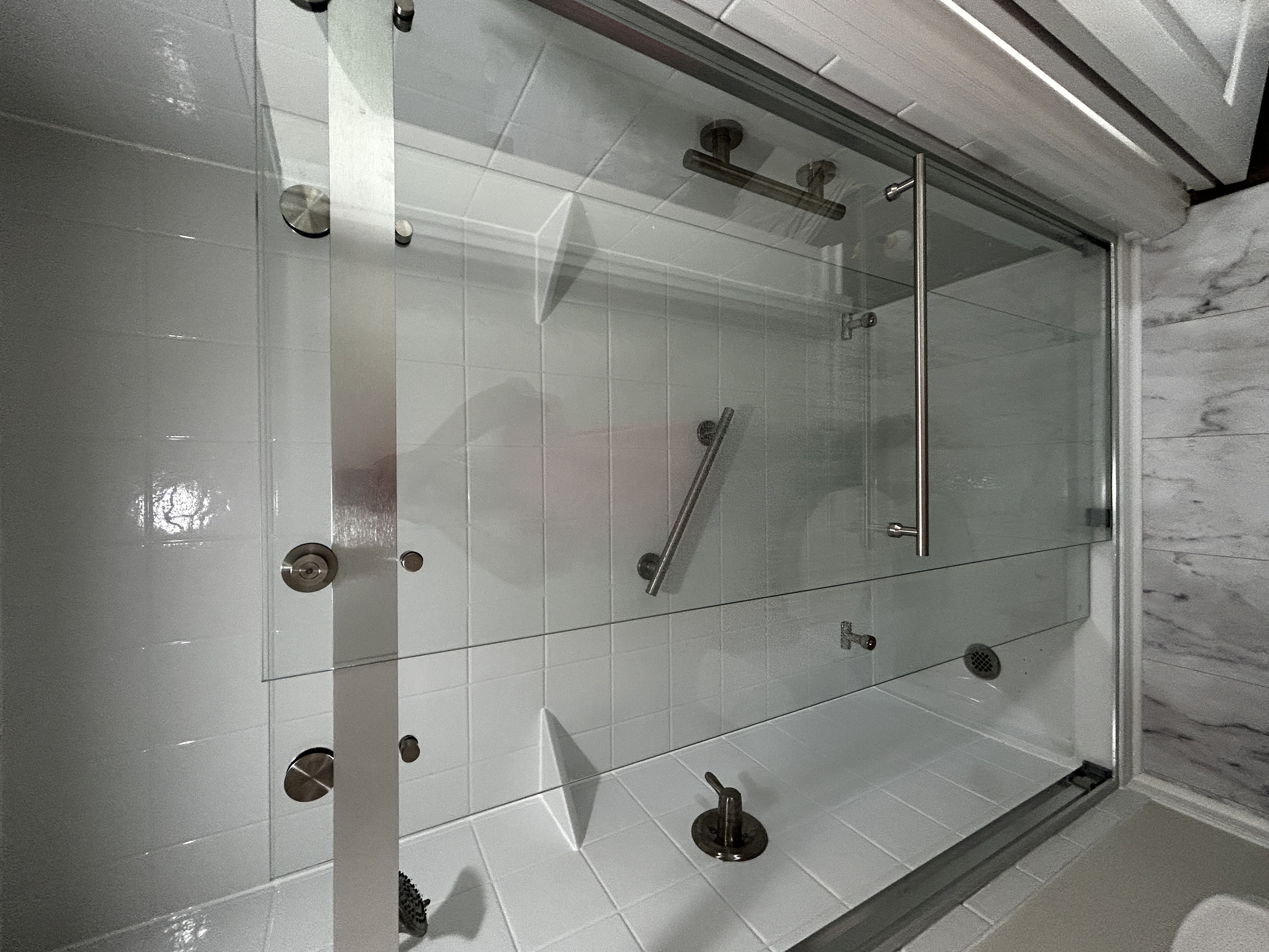 New custom shower with glass doors