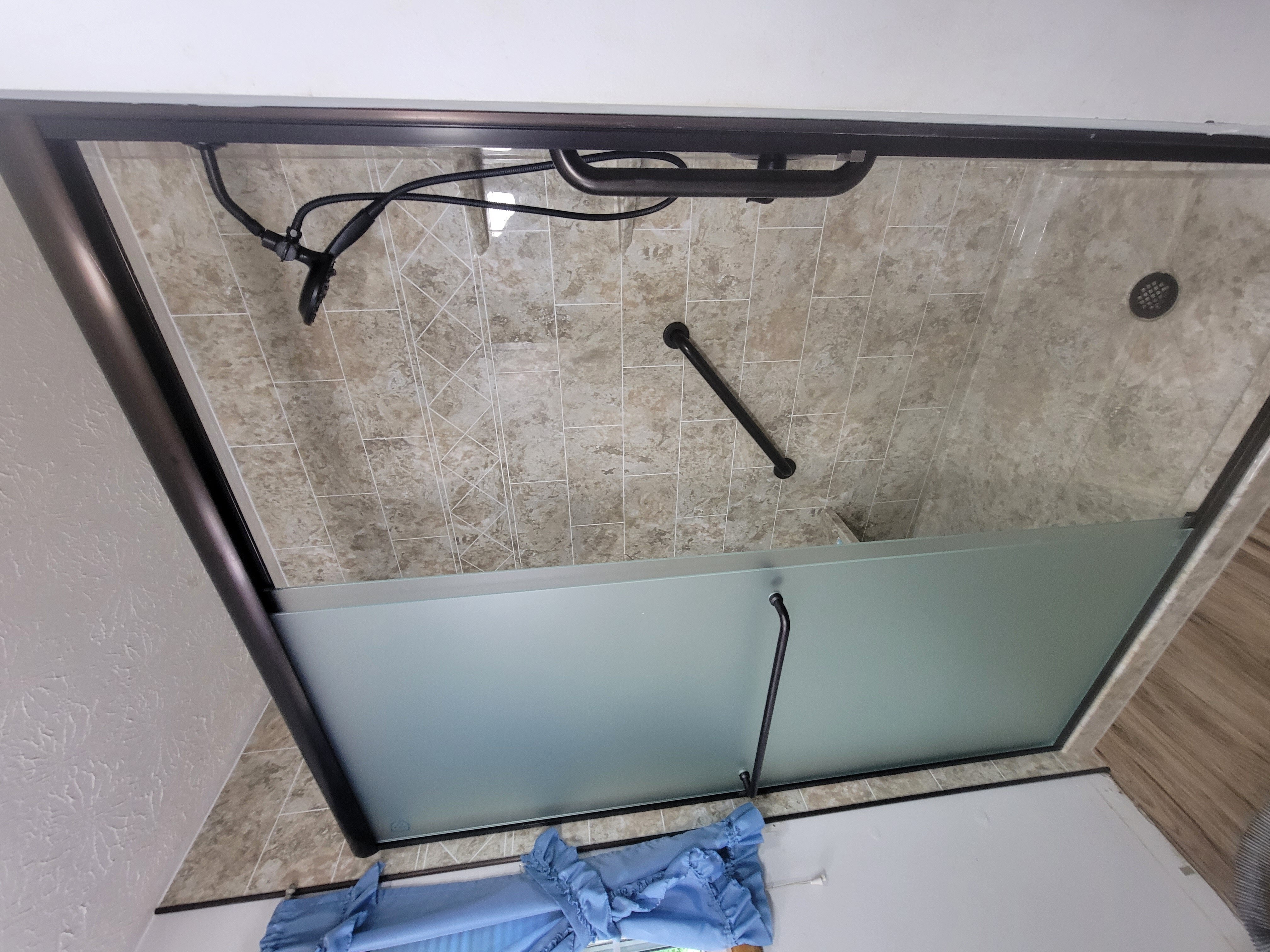Completed shower with glass doors