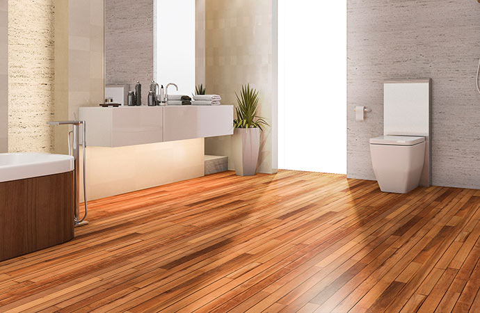 Optimize smaller bathrooms with practical and stylish laminate flooring.